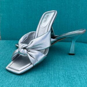 Michael Kors Silver Knot-Front Heeled Mules
